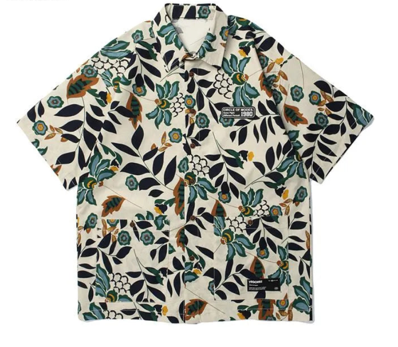 Botanical Oversized Print Short Sleeve Shirt