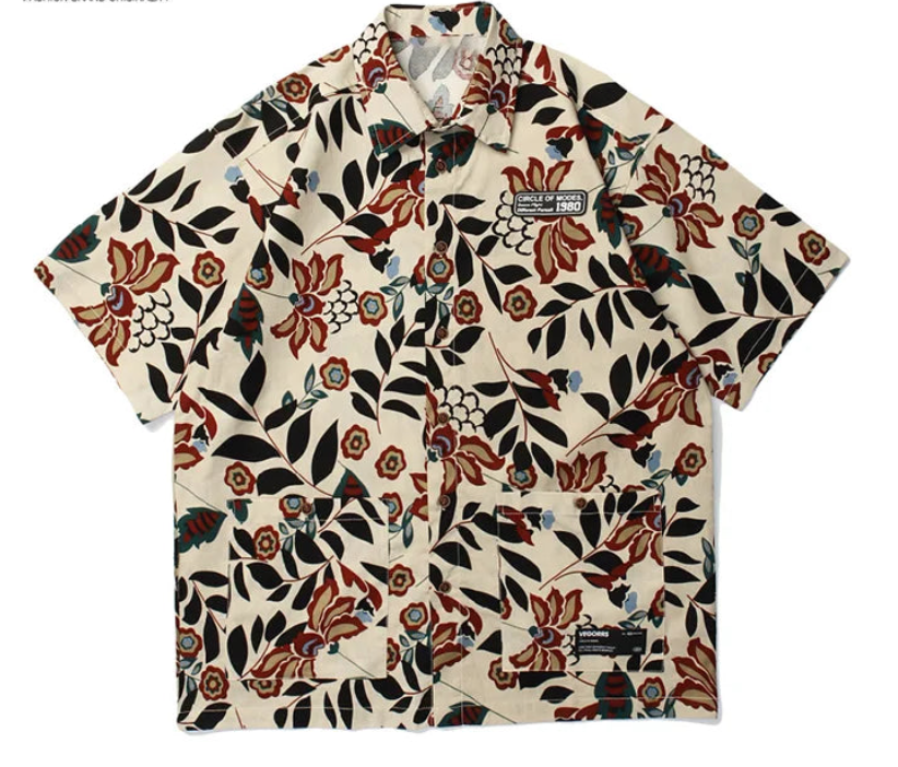 Botanical Oversized Print Short Sleeve Shirt