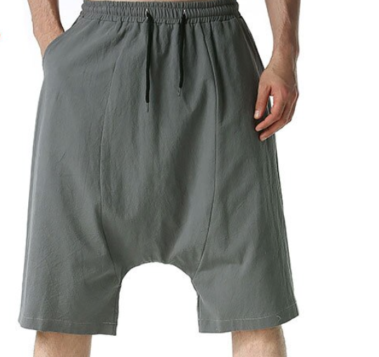 Pull-On Knee Length Shorts with Drop Crotch