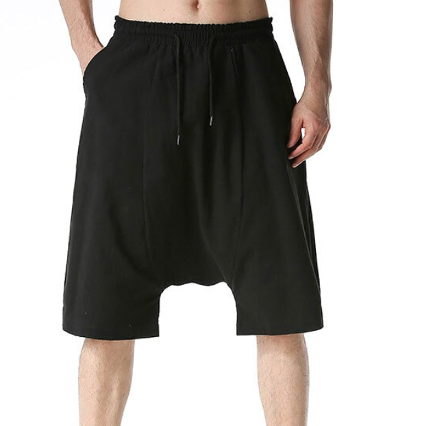 Pull-On Knee Length Shorts with Drop Crotch