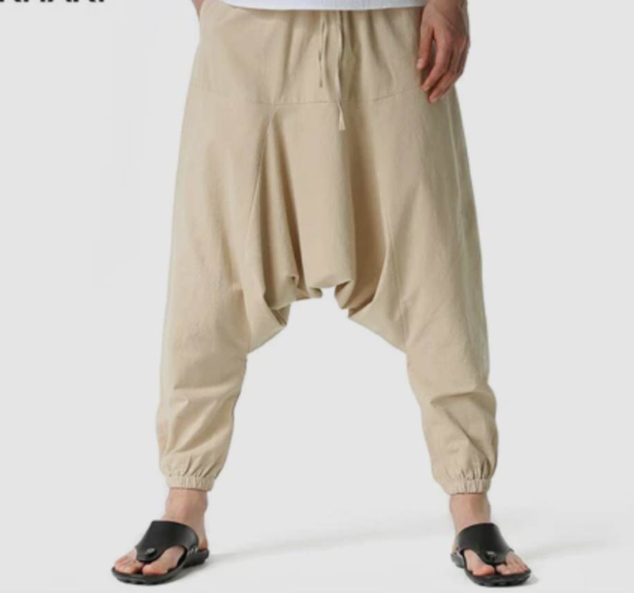 natural colour Drop crotch design bohemian harem-style men's pants