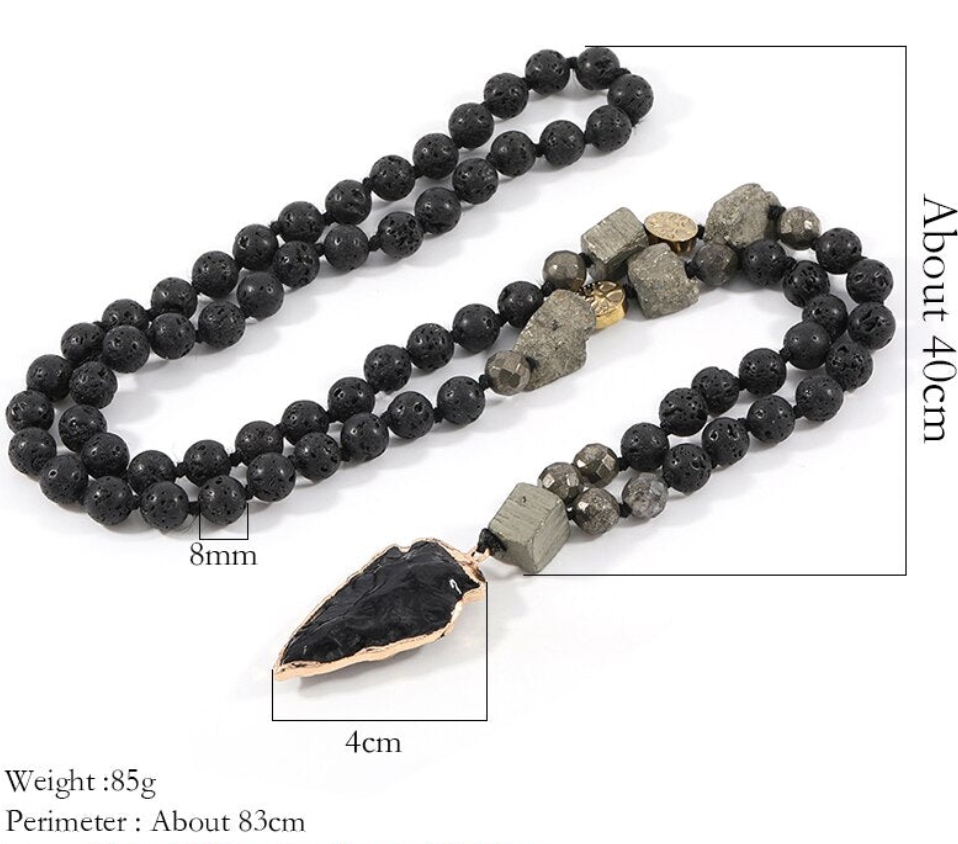 Natural Lava Stone Necklace with Arrow Pendant Necklace