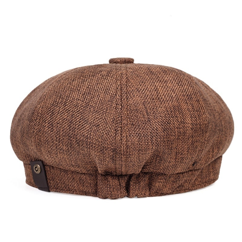 Brown English Flat Cap style hat Panels with twin stitching Classic top fabric-covered button