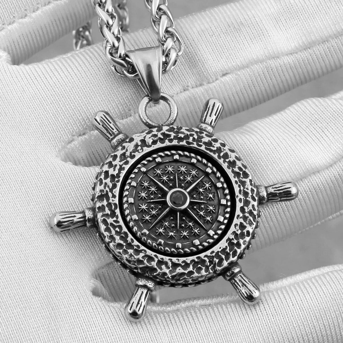 46952308179252Compass stainless steel and titanium men's necklace