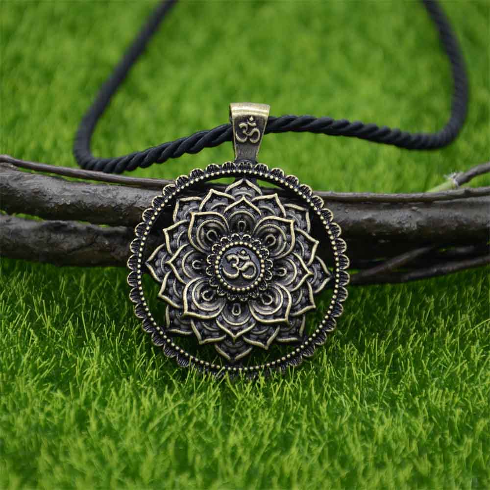 Lotus Flower OM Mandala Pendants with Chain