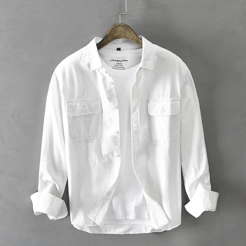 white Overshirt with chest patch pockets