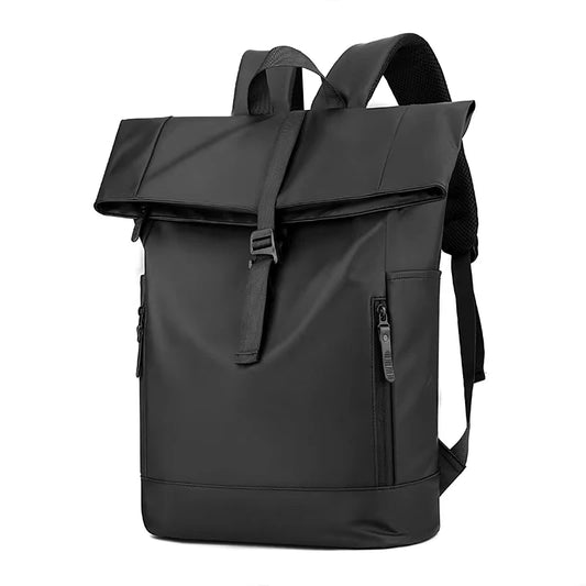 Black expandable nytlon backpack with zip pockets outside