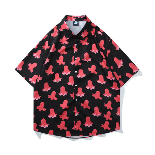 Oversized Graphic Floral Print Short Sleeve Shirt