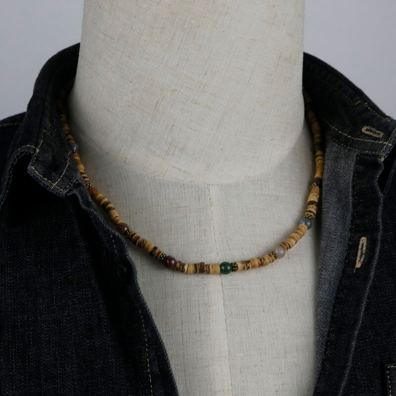 Natural Indian onyx and coconut shell Bohemian style men's necklace