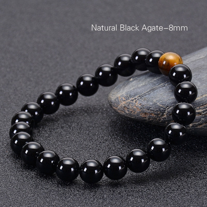 Black Agate with Tiger Eye Stone Beads Mens Bracelet