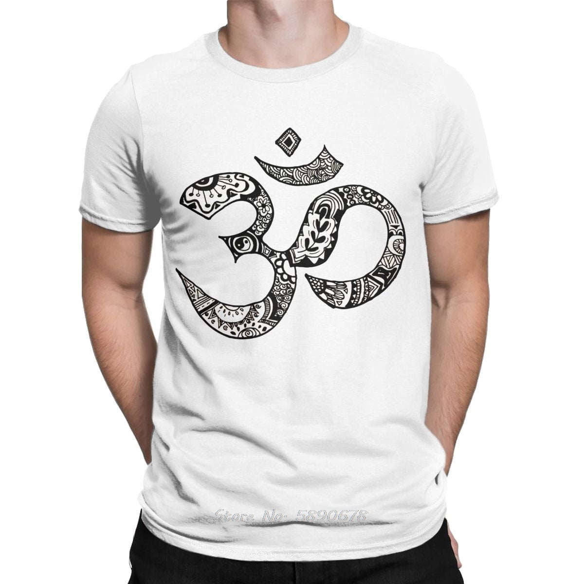 Om symbol filled with mandala outline print mens T-shirt