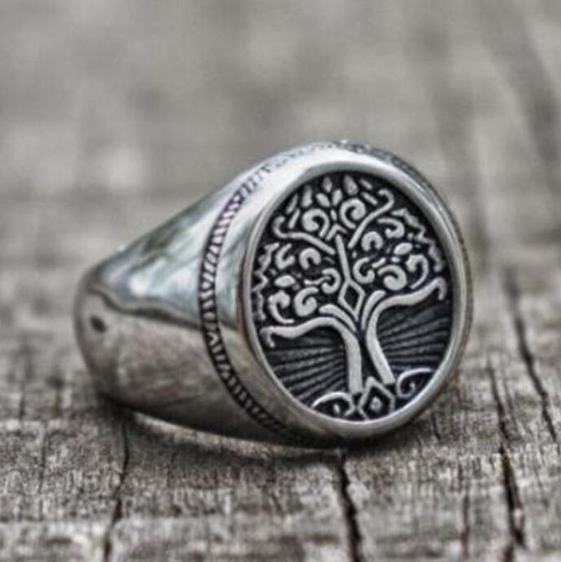 Vintage Tree of Life Stainless Steel Mens Ring