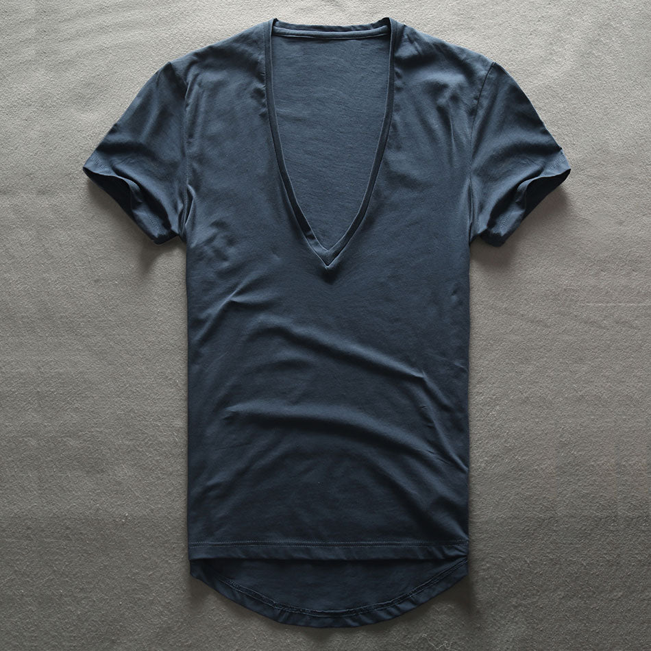 Deep V-neck plain mens t-shirt