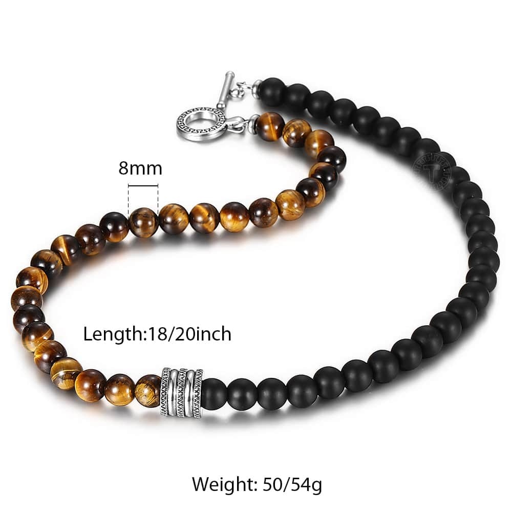 8mm Natural Stone and Tiger Eye Mala Bead Necklace