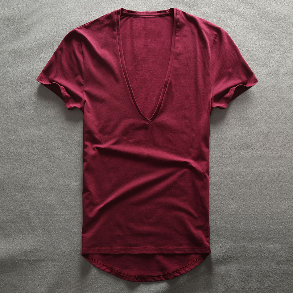 Deep V-neck plain mens t-shirt