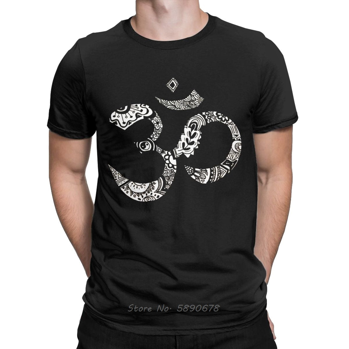 Om symbol filled with mandala outline print mens T-shirt