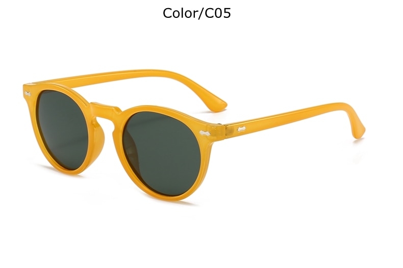 Classic sunglasses with oval plastic green lenses.