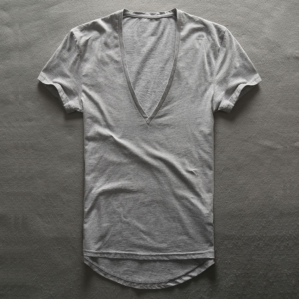 Deep V-neck plain mens t-shirt