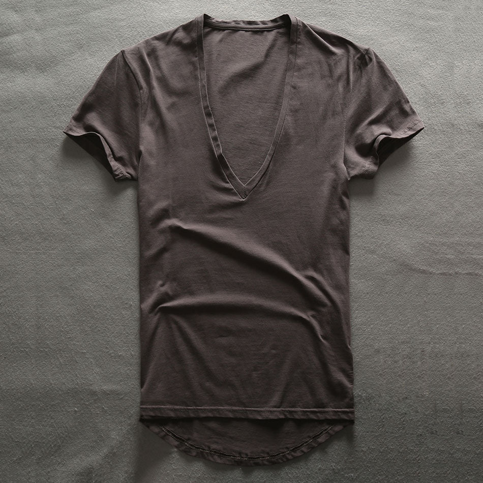 Deep V-neck plain mens t-shirt