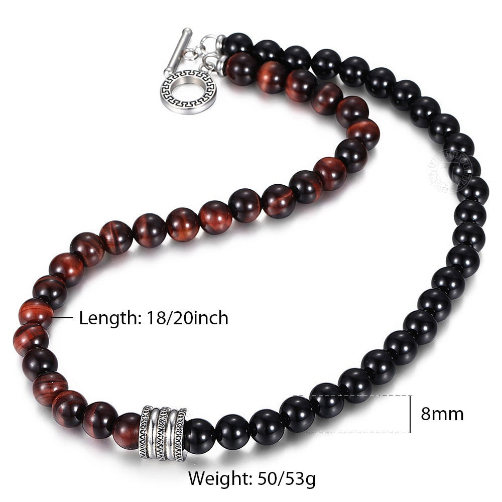 8mm Natural Stone and Tiger Eye Mala Bead Necklace