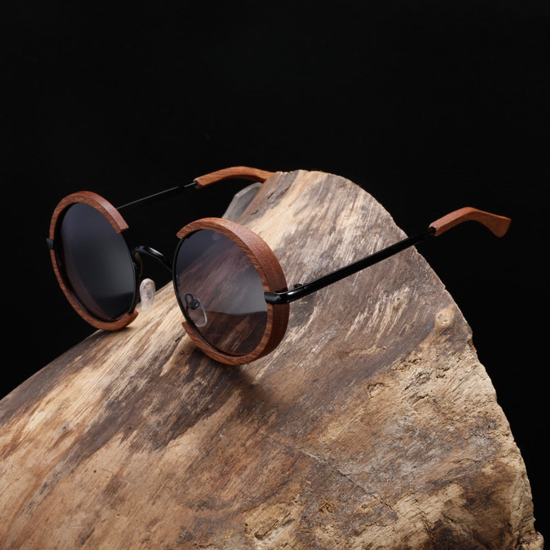 Sapele or Zebra  wood and metal materials mens sunglasses with UV400 protection lenses.