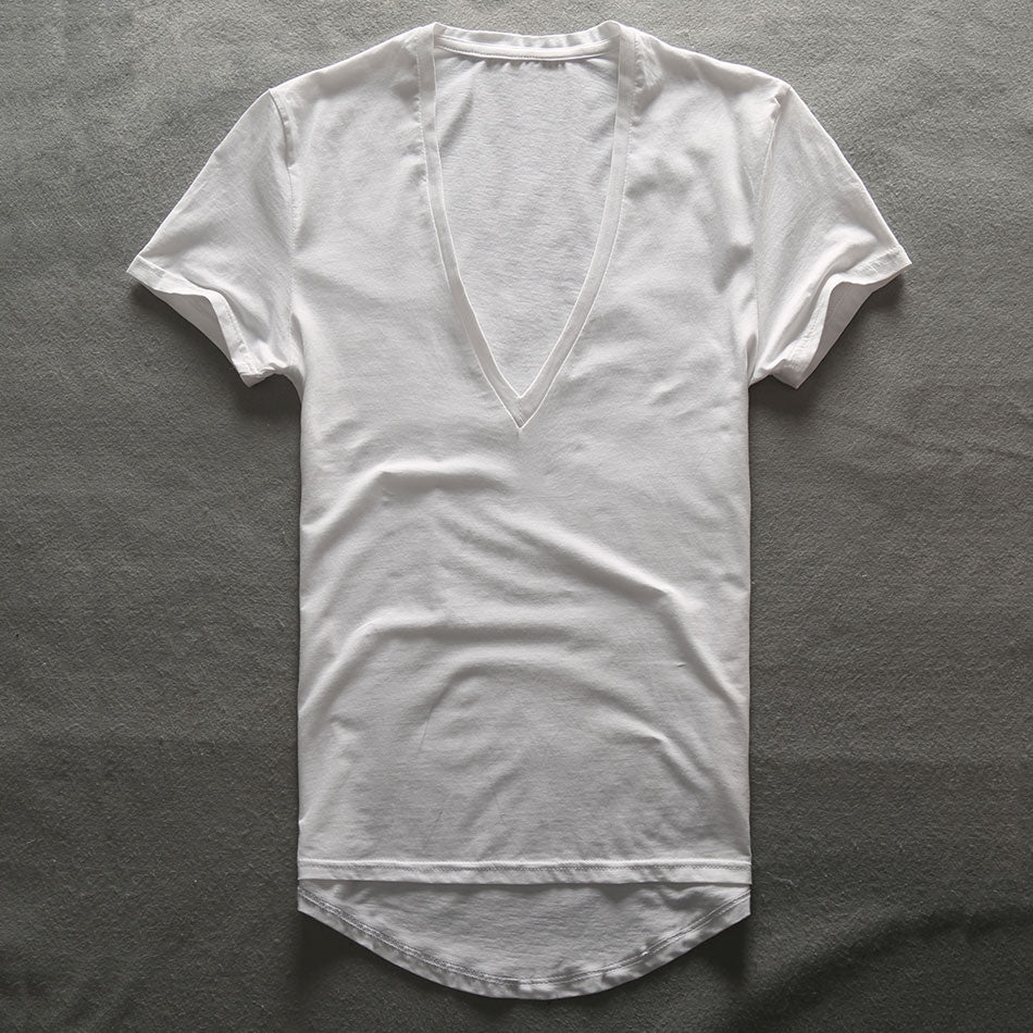 Deep V-neck plain mens t-shirt