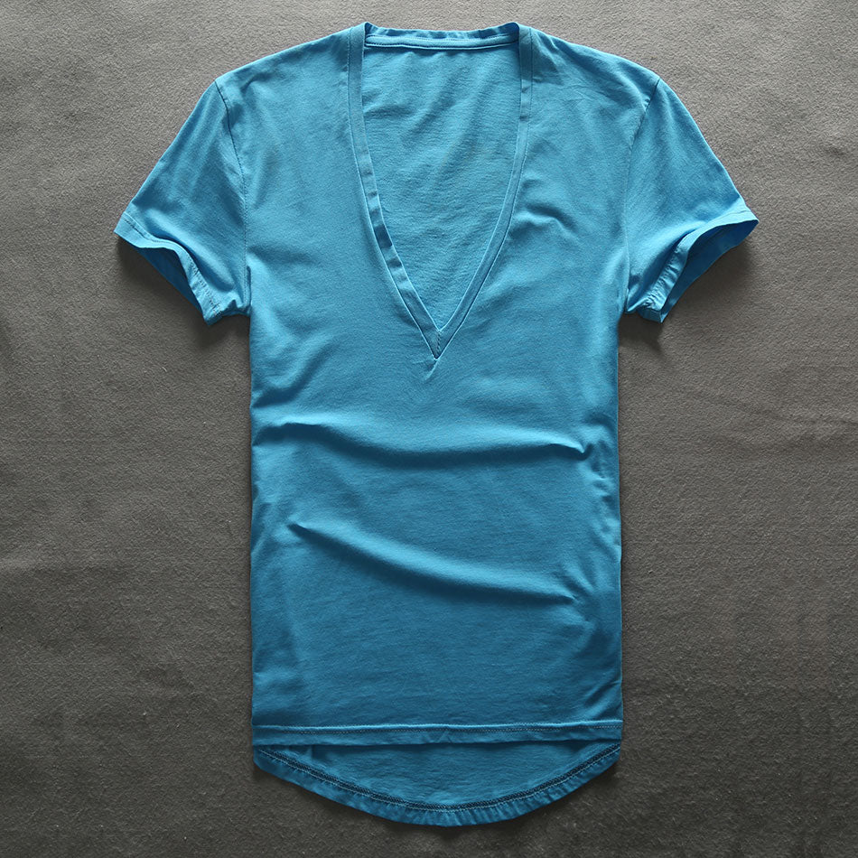 Deep V-neck plain mens t-shirt