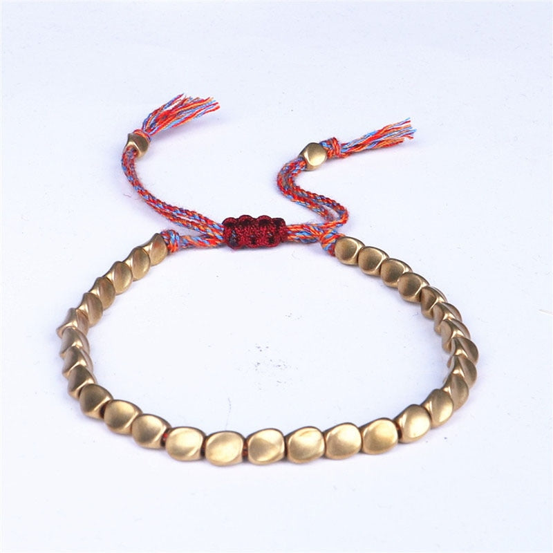 Handmade Tibetan Copper Bead Bracelet with Adjustable Rope - Mens Bracelet