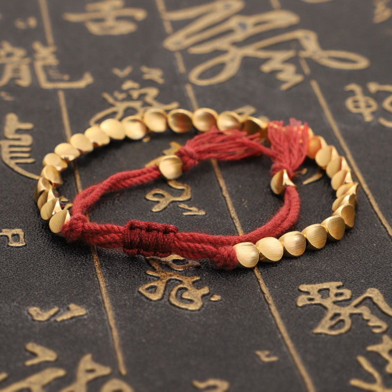 Handmade Tibetan Copper Bead Bracelet with Adjustable Rope - Mens Bracelet