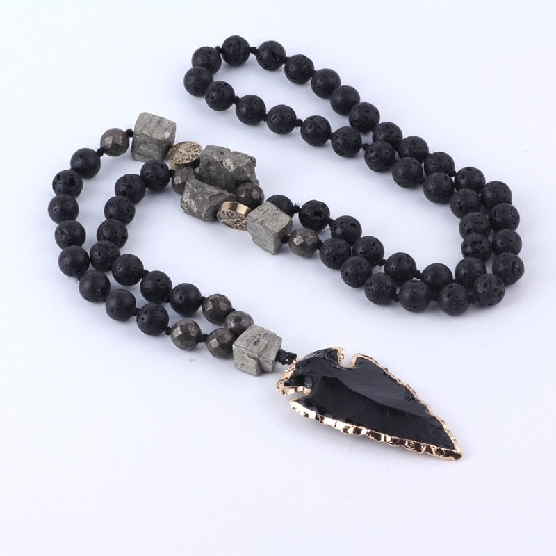 Natural Lava Stone Necklace with Arrow Pendant Necklace