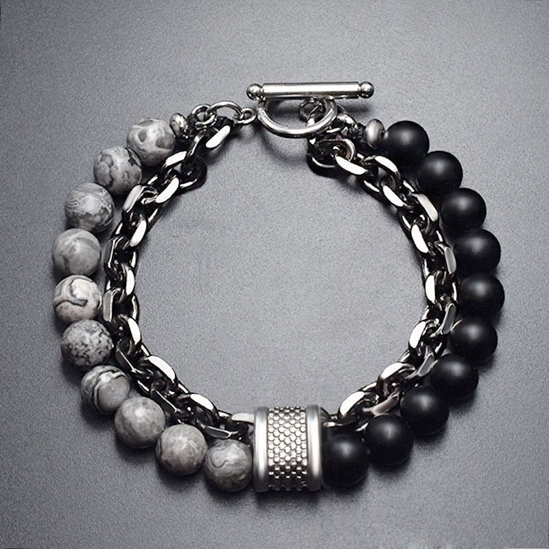 Beaded Bracelet and Metal Chain Bracelet.