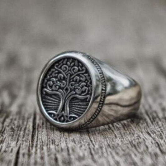 Vintage Tree of Life Stainless Steel Mens Ring