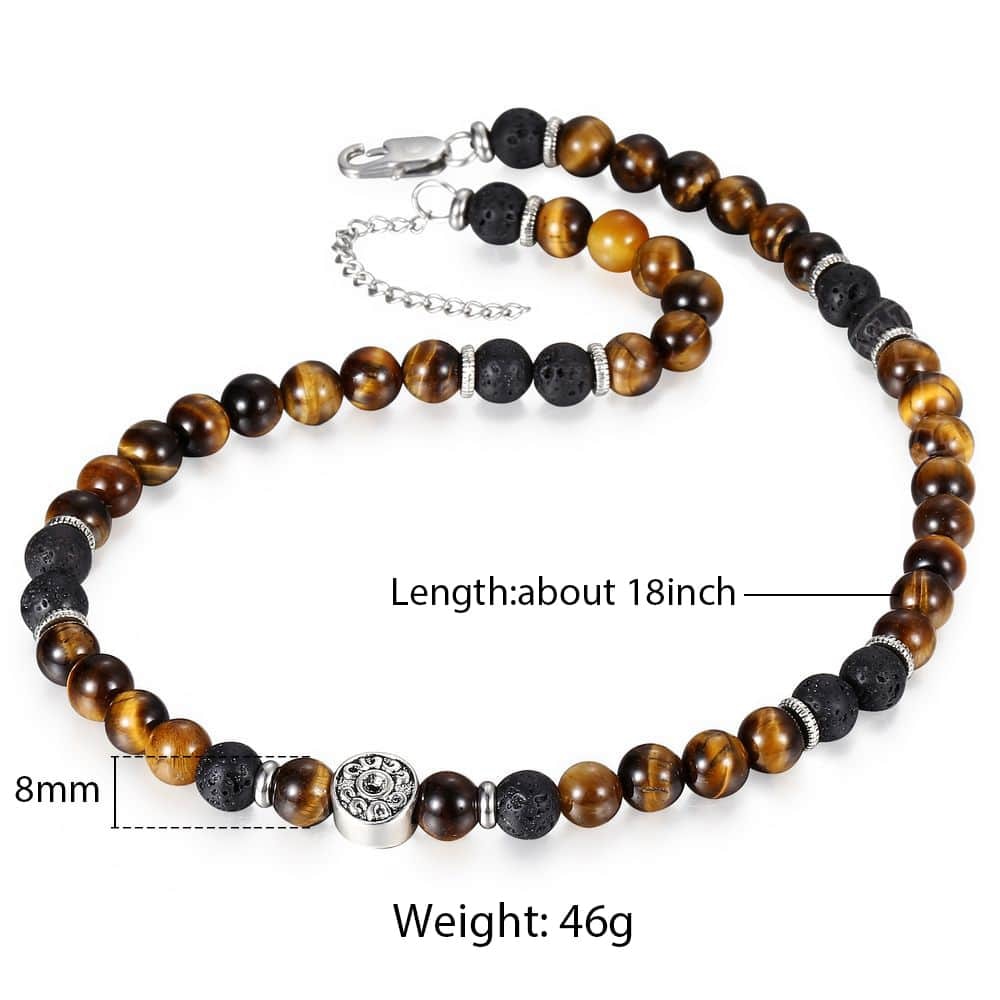 8mm Natural Stone and Tiger Eye Mala Bead Necklace