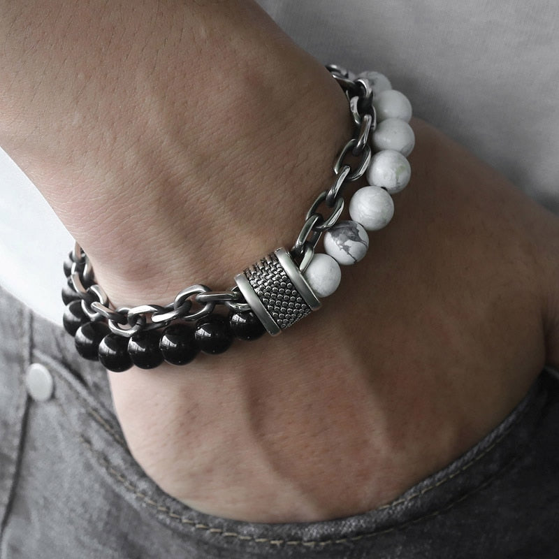 Beaded Bracelet and Metal Chain Bracelet.