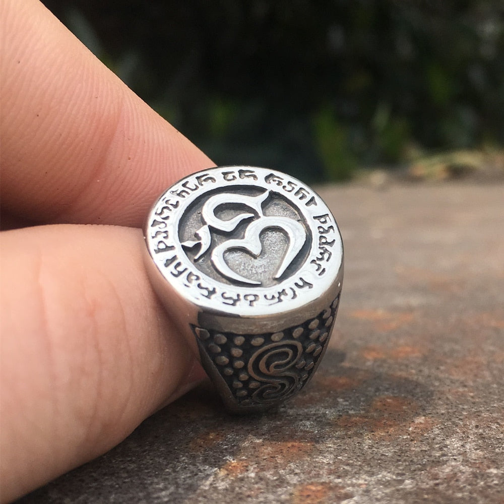 Om Stainless Steel Mens Ring