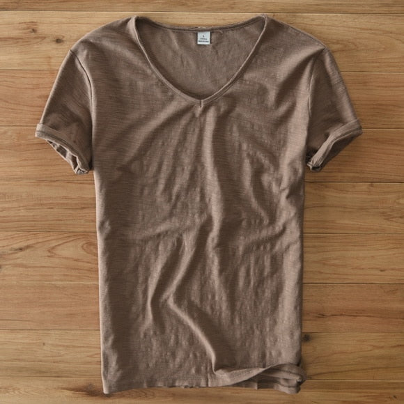 Brown e V-neck short sleeve t-shirt