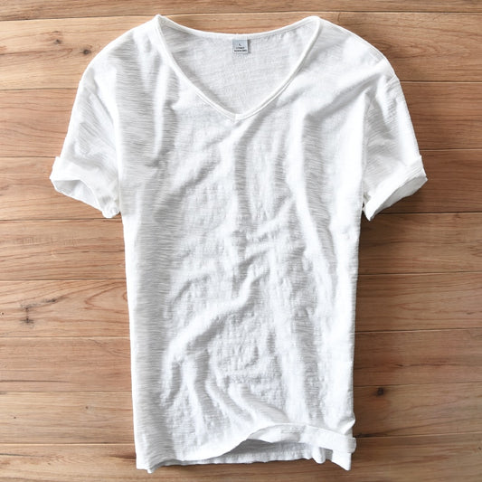 White V-neck short sleeve t-shirt