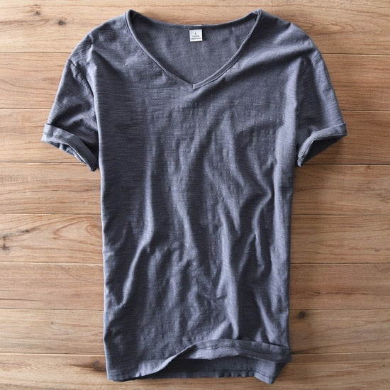 Dark grey e V-neck short sleeve t-shirt