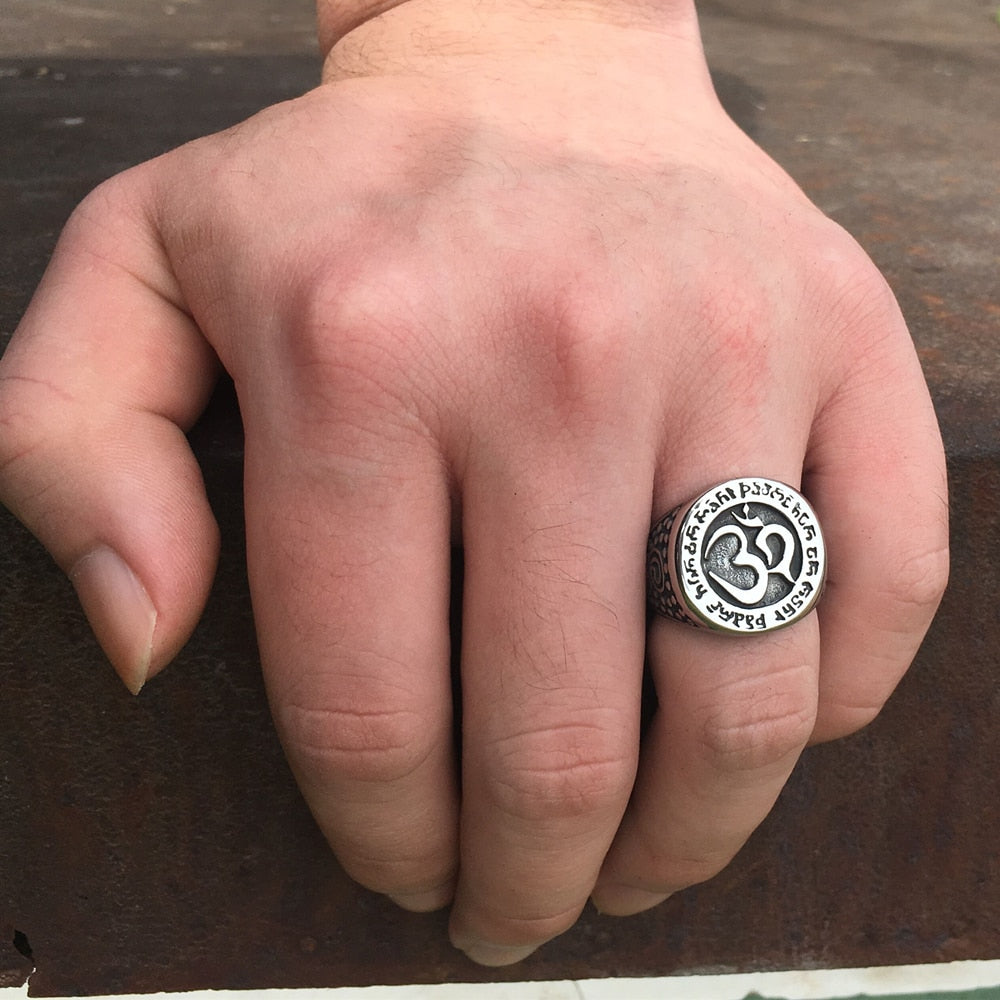 Om Stainless Steel Mens Ring