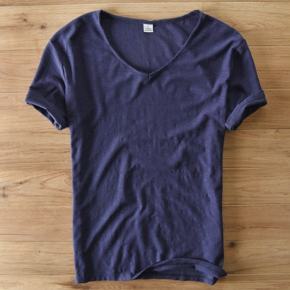 Navy V-neck short sleeve t-shirt