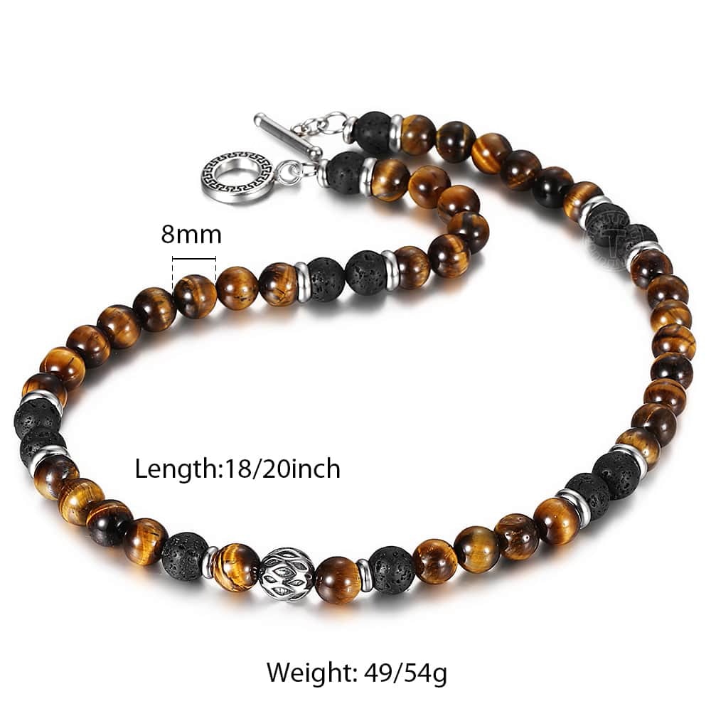 8mm Natural Stone and Tiger Eye Mala Bead Necklace