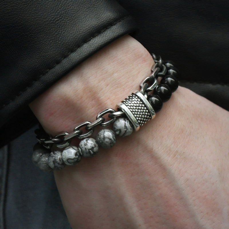 Beaded Bracelet and Metal Chain Bracelet.