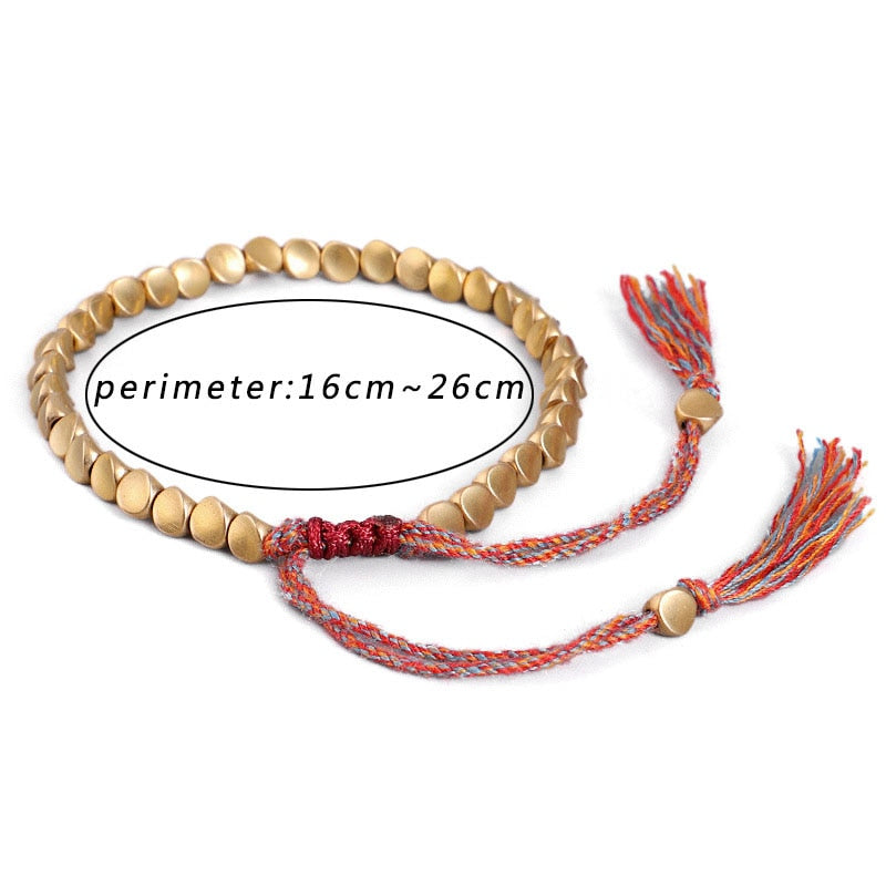 Handmade Tibetan Copper Bead Bracelet with Adjustable Rope - Mens Bracelet