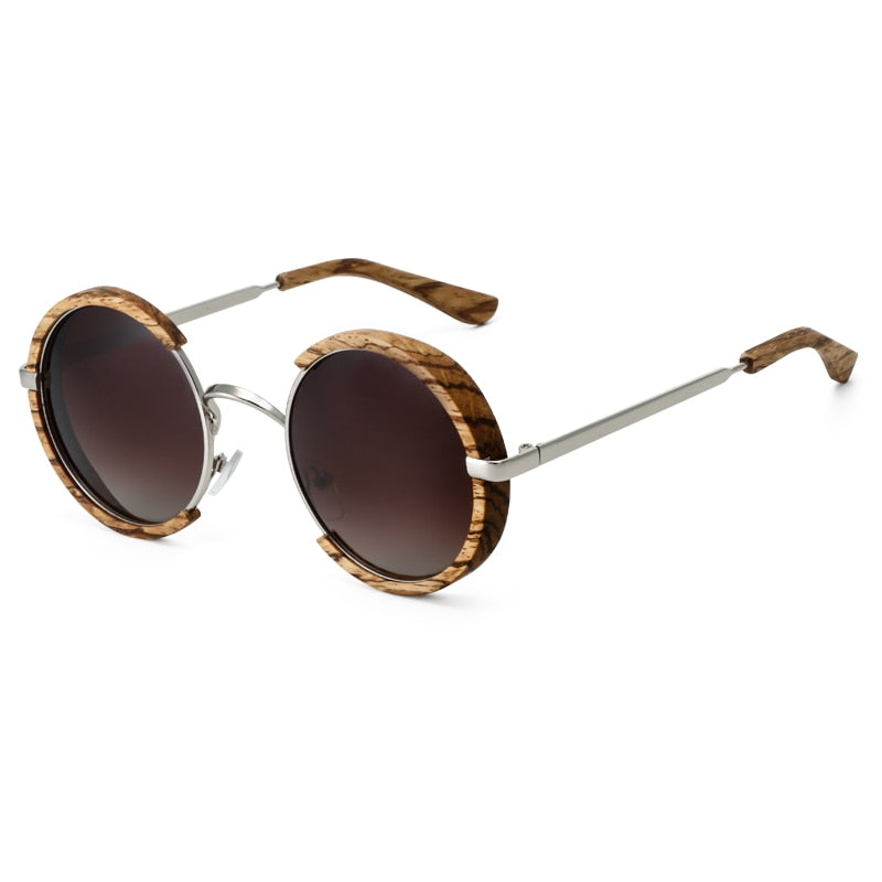 Sapele or Zebra  wood and metal materials mens sunglasses with UV400 protection lenses.