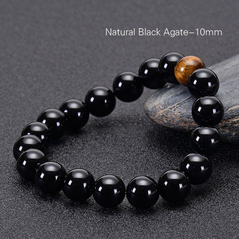 Black Agate with Tiger Eye Stone Beads Mens Bracelet