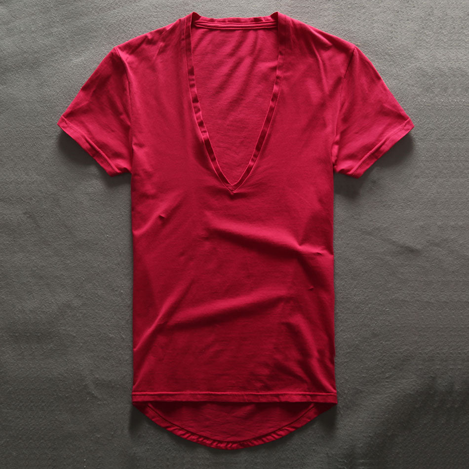 Deep V-neck plain mens t-shirt