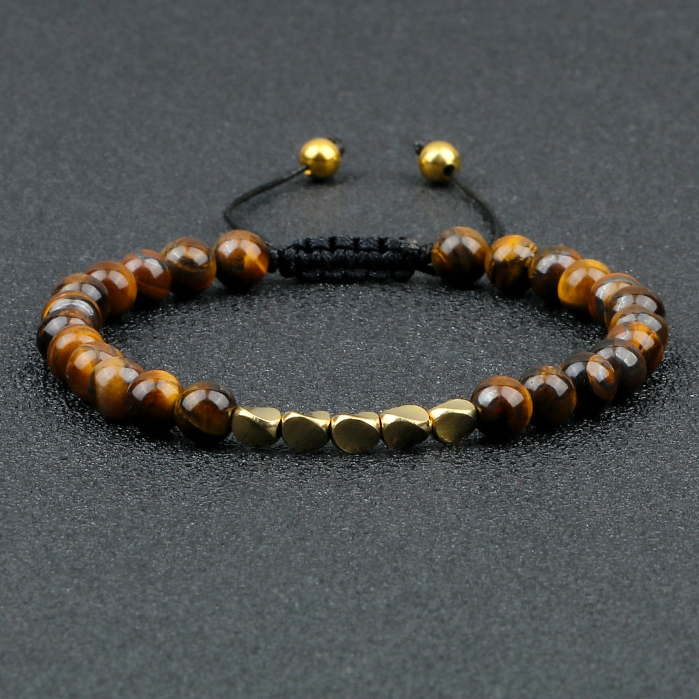 Natural 6mm Tiger Eye and Copper Bracelet