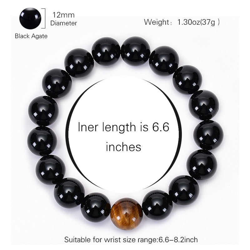 Black Agate with Tiger Eye Stone Beads Mens Bracelet