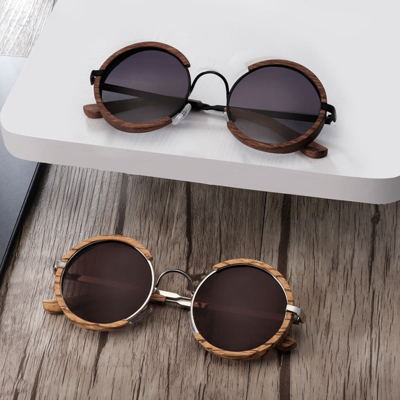 Sapele or Zebra  wood and metal materials mens sunglasses with UV400 protection lenses.