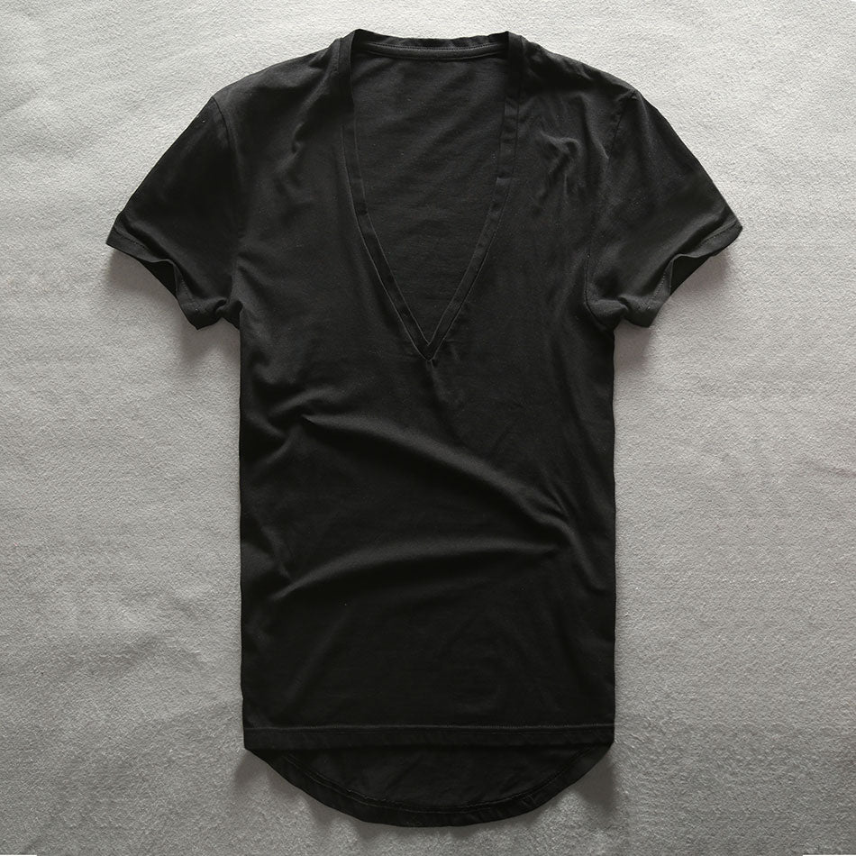 Deep V-neck plain mens t-shirt